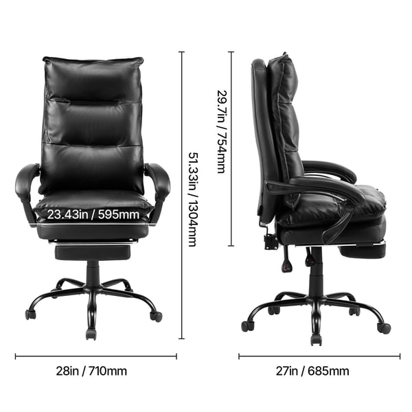 Kontorstol, Høj Ryg Executive Stol med Fodstøtte, 71x68,5x130,4 cm, Sort, PU Læder