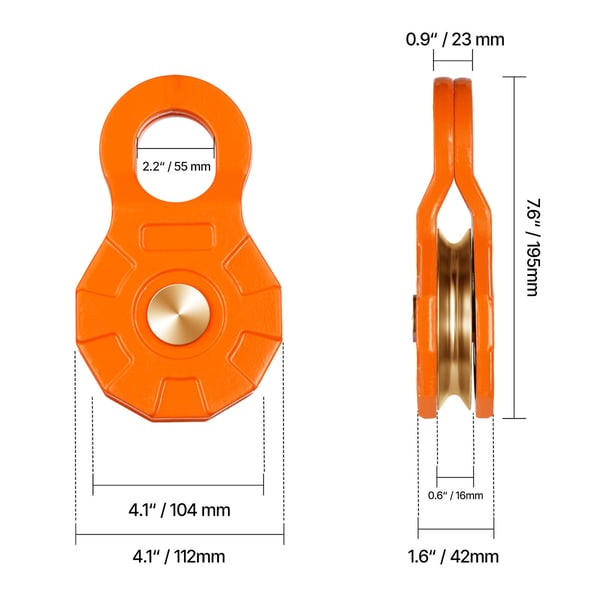 Snatch Block, 195x112x42 mm, Kraftigt stål, Offroad redningsudstyr