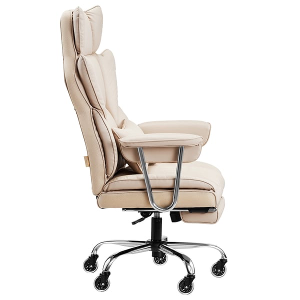 Kontorstol, Højrygget Executive Stol med Fodstøtte, 78x85x125-132 cm, Brun, PU Læder