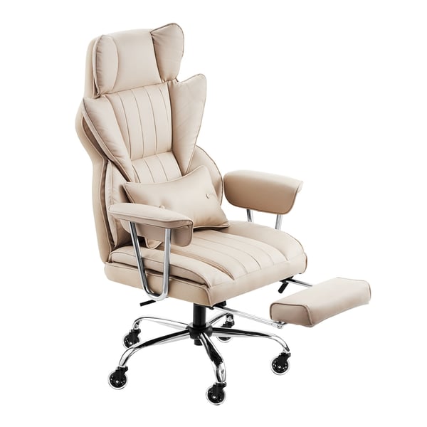 Kontorstol, Højrygget Executive Stol med Fodstøtte, 78x85x125-132 cm, Brun, PU Læder
