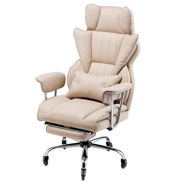 Kontorstol, Højrygget Executive Stol med Fodstøtte, 78x85x125-132 cm, Brun, PU Læder