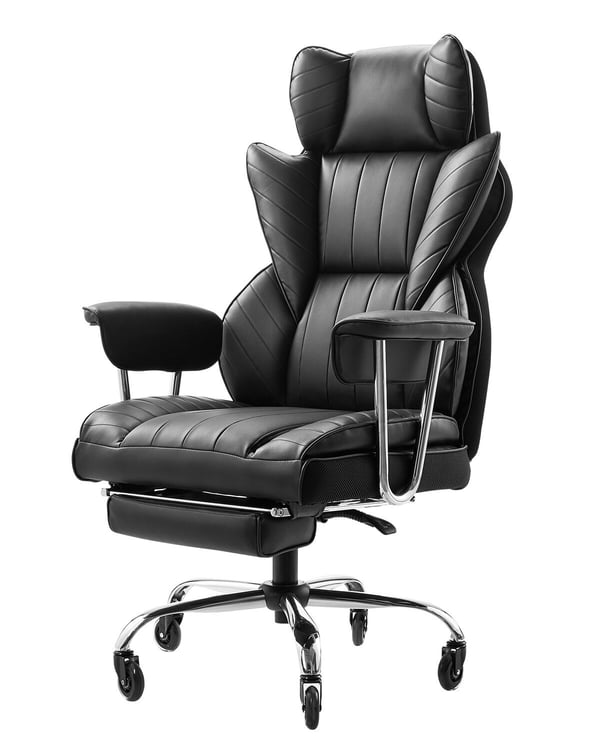Kontorsstol, Hög rygg ergonomisk stol med fotstöd, 78x85x125-132 cm, Svart, PU-läder