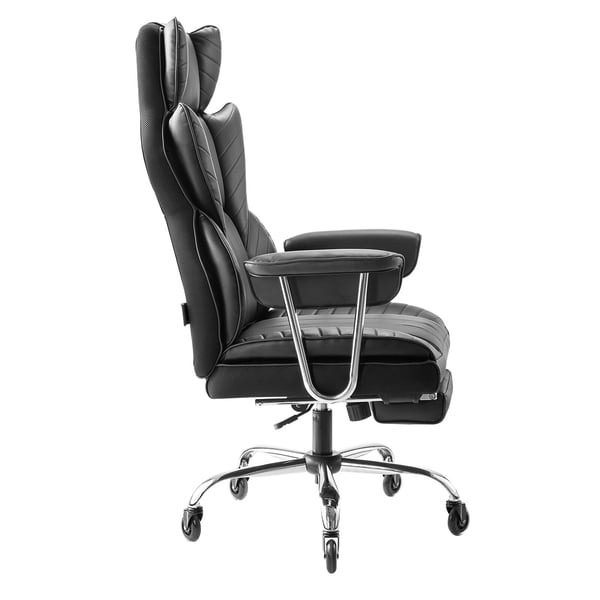 Kontorsstol, Hög rygg ergonomisk stol med fotstöd, 78x85x125-132 cm, Svart, PU-läder