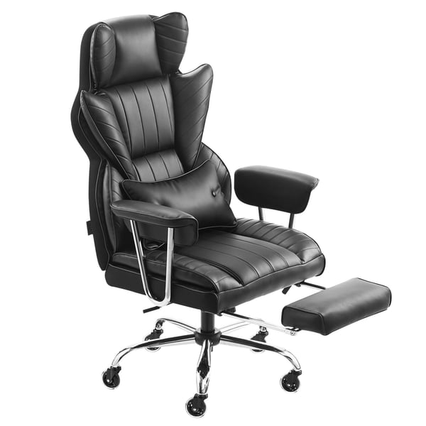Kontorsstol, Hög rygg ergonomisk stol med fotstöd, 78x85x125-132 cm, Svart, PU-läder