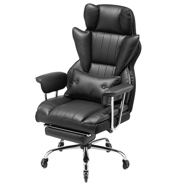 Kontorsstol, Hög rygg ergonomisk stol med fotstöd, 78x85x125-132 cm, Svart, PU-läder
