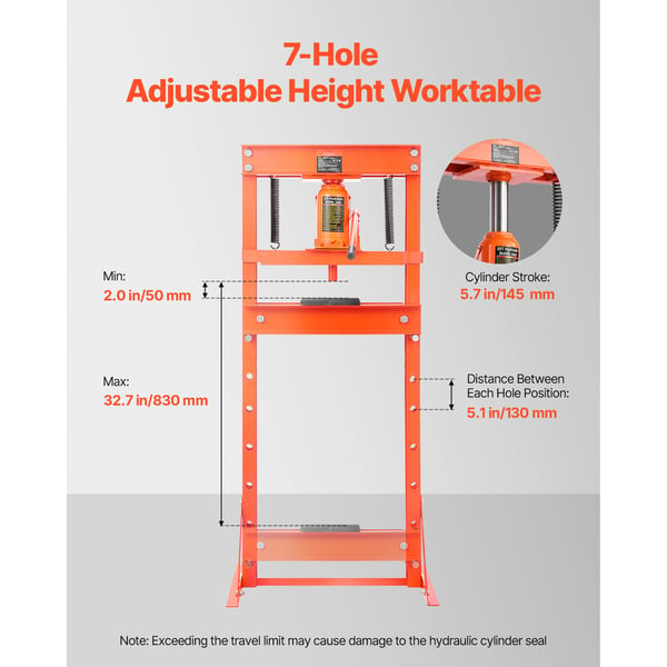 Hydraulisk værkstedspræse, 682x595x1496 mm, Justerbar, Stål