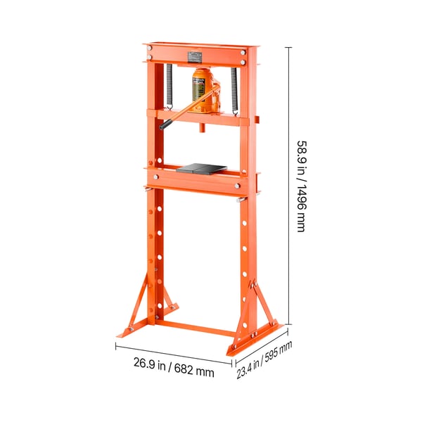 Hydraulisk værkstedspræse, 682x595x1496 mm, Justerbar, Stål
