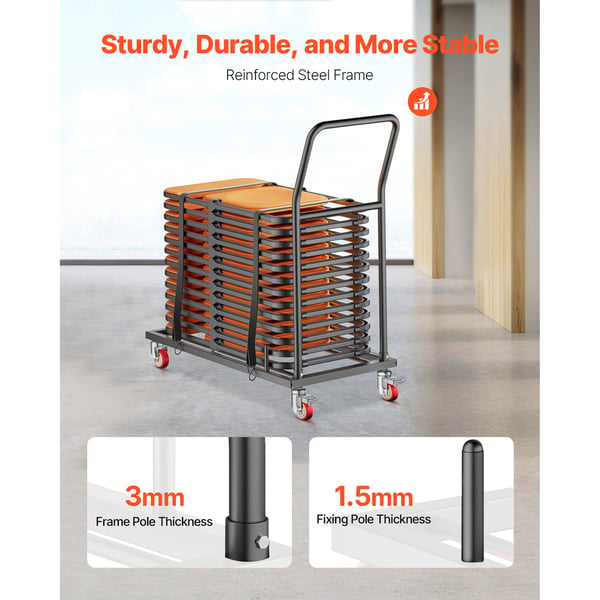 Sammenklappelig stolvogn, 108,0x50,8x109,0 cm, Sort, Metal opbevaring