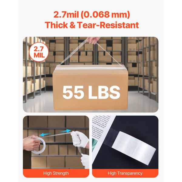 Pakketape, 12 ruller med dispenser, 155x55x107 mm, klar, ekstra stærk