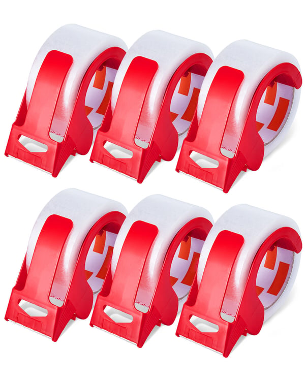 Packtejp, 6 rullar med dispenser, 155x55x107 mm, transparent, extra stark