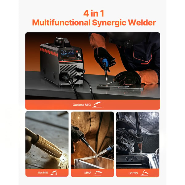 MIG-hitsauskone, 160A 4-in-1 moniprosessihitsauslaite, 40.5x16.5x30 cm