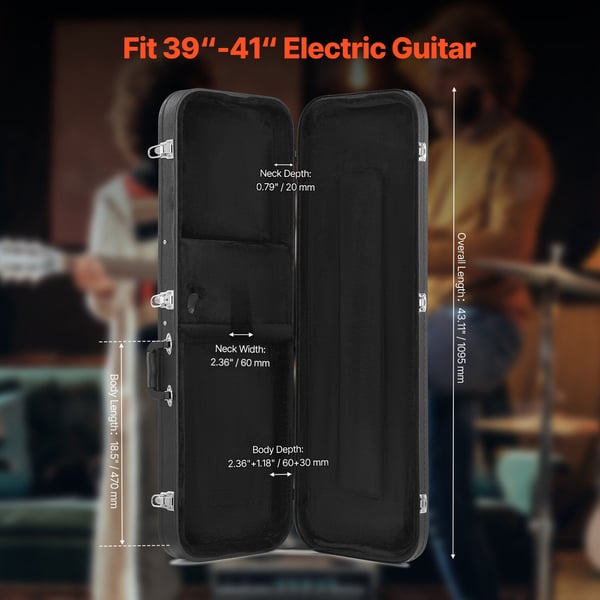 Elgitarr Hardcase 109.5 cm Svart, med lås och nyckel, Vattentät