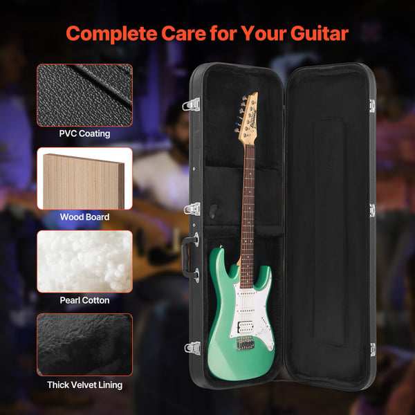 Elgitarr Hardcase 109.5 cm Svart, med lås och nyckel, Vattentät