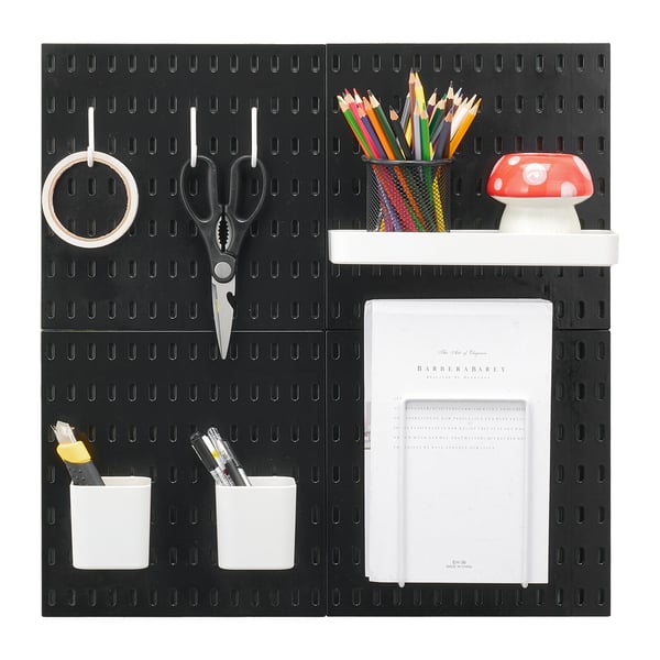 Pegboard väggorganisatör kit, 28x28x1,2 cm, svart, plast