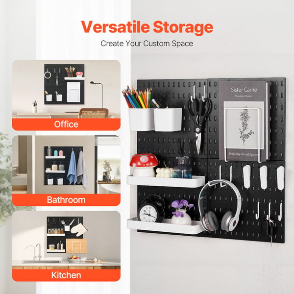 Pegboard väggorganisatör kit, 28x28x1,2 cm, svart, plast