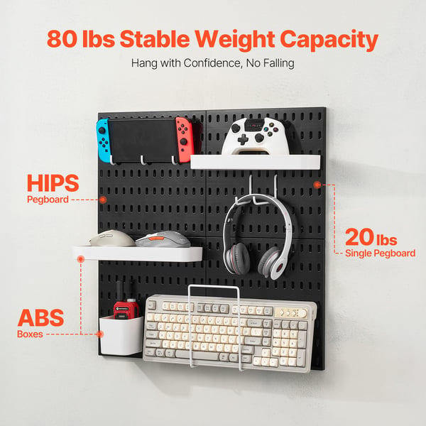 Pegboard väggorganisatör kit, 28x28x1,2 cm, svart, plast