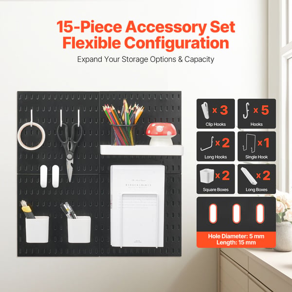 Pegboard väggorganisatör kit, 28x28x1,2 cm, svart, plast