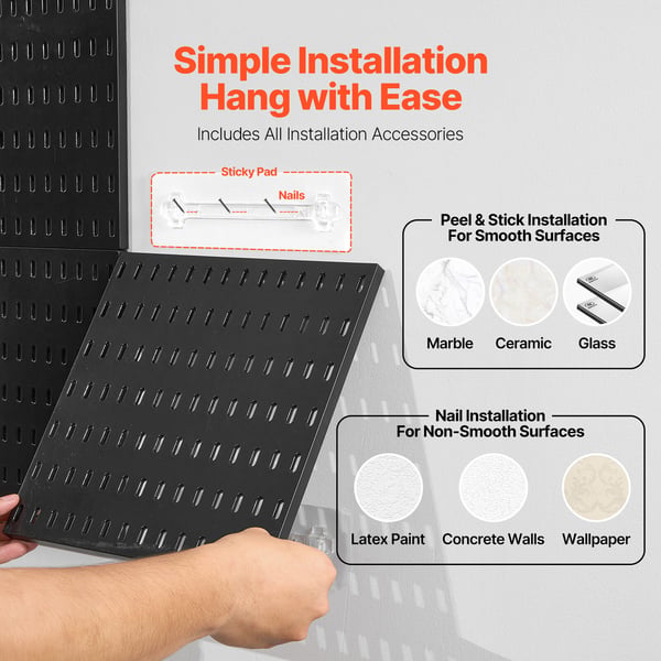 Pegboard väggorganisatör kit, 28x28x1,2 cm, svart, plast