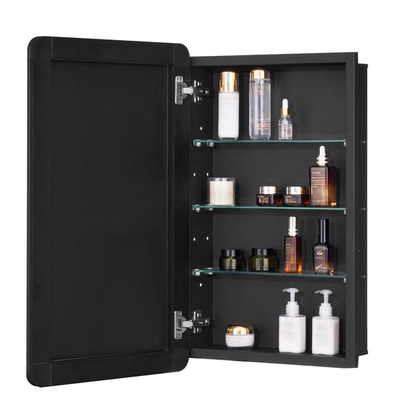 Medicinskab, 42x12.5x70 cm, Spejl, Aluminiumsramme, Justerbare hylder
