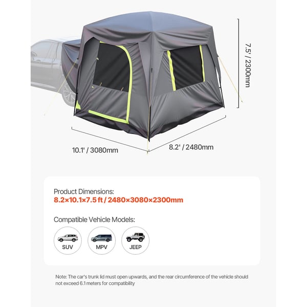 SUV Camping Telt, 2480x3080x2300 mm, Vandtæt, Dobbelt Lag