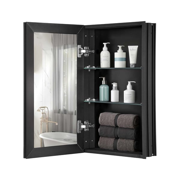 Medicinskab 35.5x61x13.5 cm Spejl Aluminium Sort, opbevaring