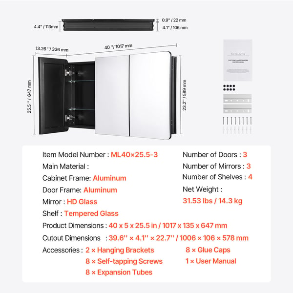 Medicinskab, 101,7x12,7x64,8 cm, Sort, Aluminiumsramme