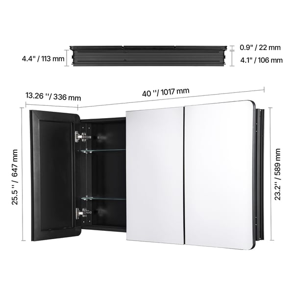 Medicinskab, 101,7x12,7x64,8 cm, Sort, Aluminiumsramme