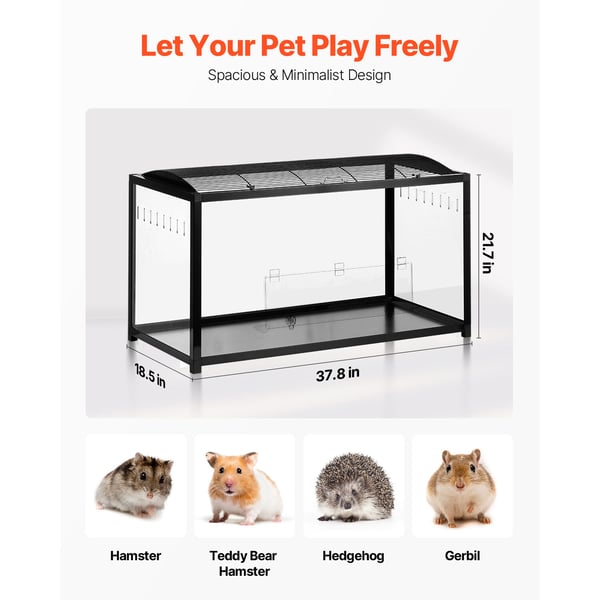 Hamsterbur 96x47x55 cm sort, metal, transparent, smådyrsbur