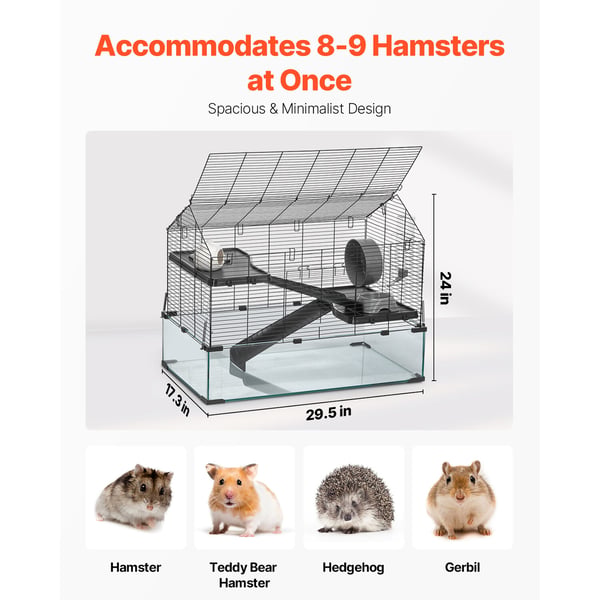 Hamsterihäkki 75x44x61 cm musta, lasi ja metalli, kannettava