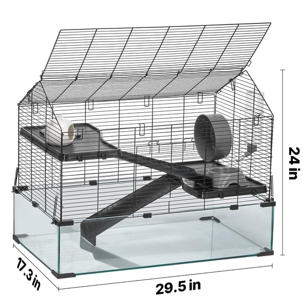 Hamsterihäkki 75x44x61 cm musta, lasi ja metalli, kannettava