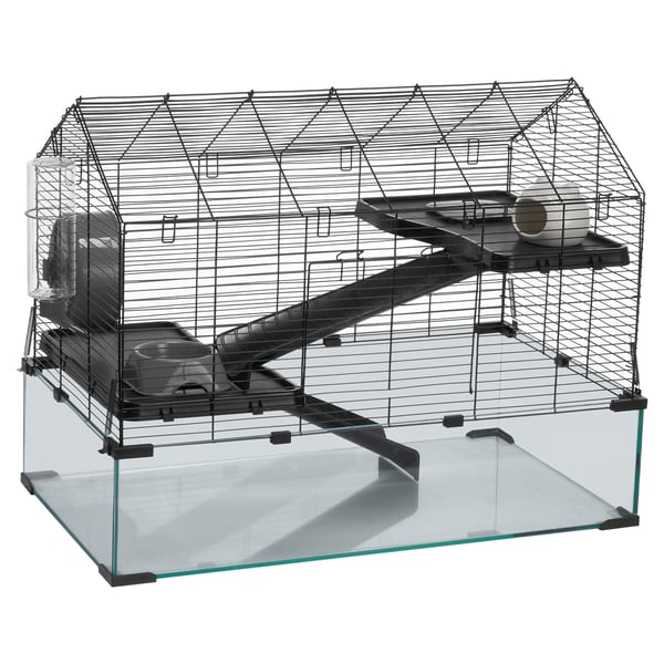 Hamsterihäkki 75x44x61 cm musta, lasi ja metalli, kannettava