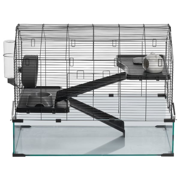 Hamsterihäkki 75x44x61 cm musta, lasi ja metalli, kannettava