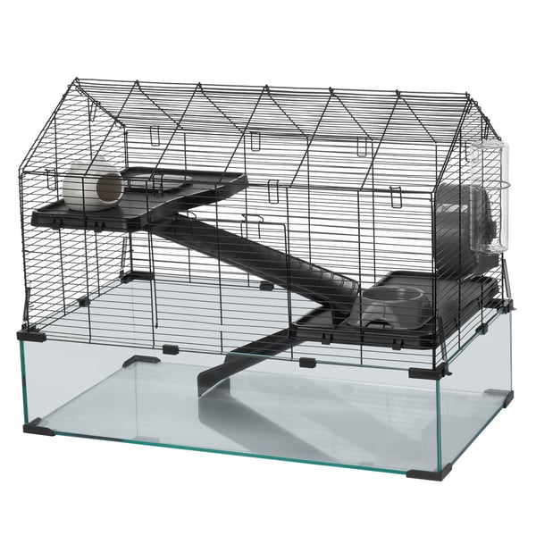 Hamsterihäkki 75x44x61 cm musta, lasi ja metalli, kannettava