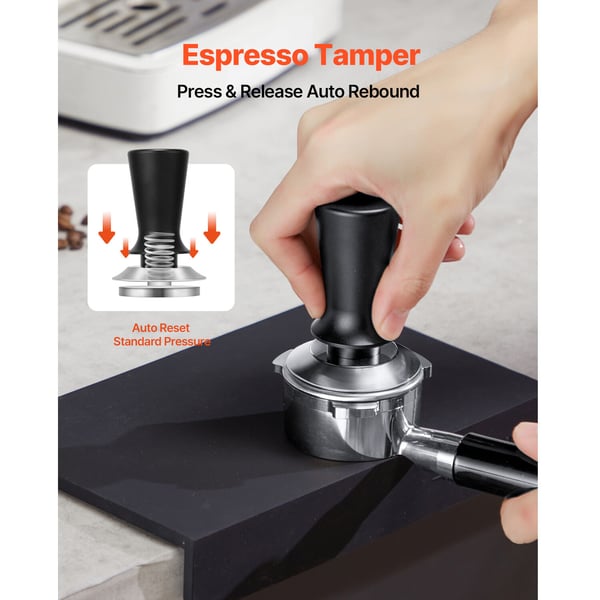 Espresson tamppari, 53 mm, ruostumaton teräs, liukumaton kahva, kahvityökalu