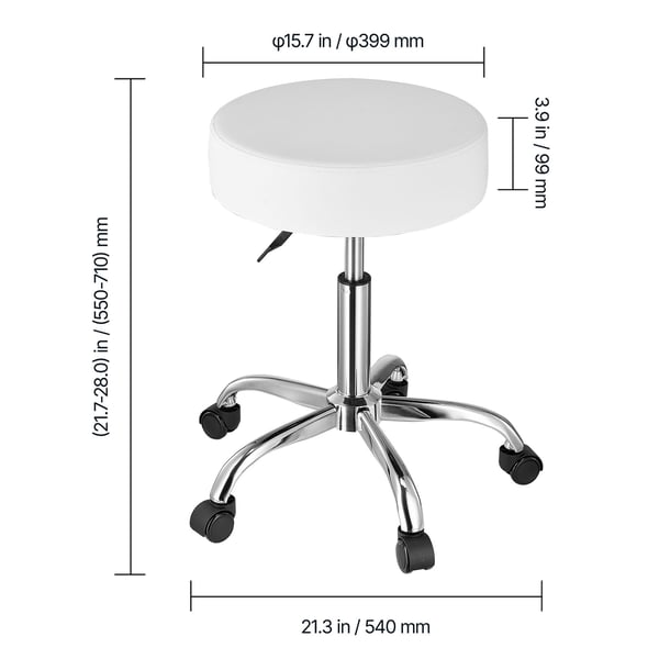 Rullpall, 54x54x55-71 cm, Vit, PU-läder