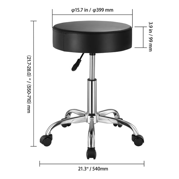 Rullende skammel, 54x54x55-71 cm, Sort, Justerbart PU-læder