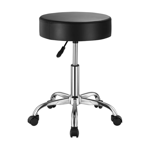 Rullende skammel, 54x54x55-71 cm, Sort, Justerbart PU-læder