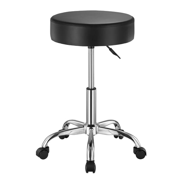Rullende skammel, 54x54x55-71 cm, Sort, Justerbart PU-læder