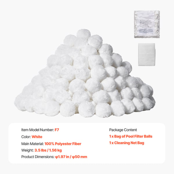 Allasuodatinpallot, 1,6 kg, valkoinen, polyesterikuitu, uudelleenkäytettävä suodatinmateriaali