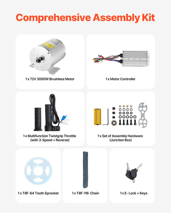 Elektrisk borstlös DC-motorsats 3000W 72V 134x107x112 mm