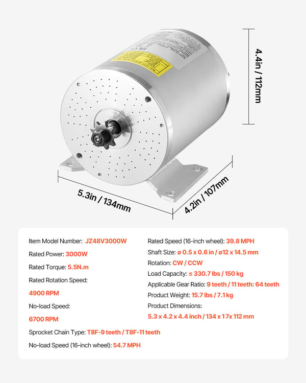 Elektrisk borstlös DC-motorsats 3000W 72V 134x107x112 mm