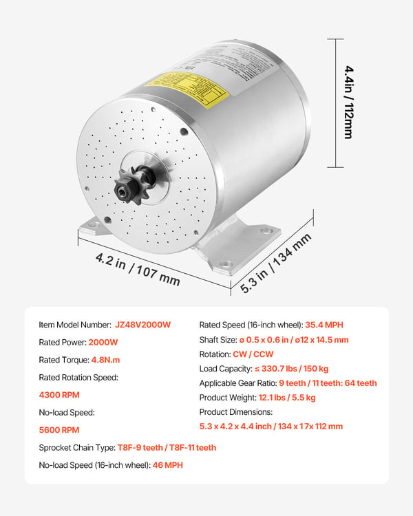 Elektrisk borstlös DC-motorsats, 2000W 48V 4300rpm, 13,4x10,7x11,2 cm