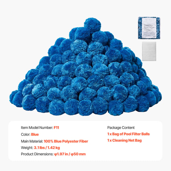Poolfilterbollar, 1,4 kg, Blå, Polyesterfiber filtermedia