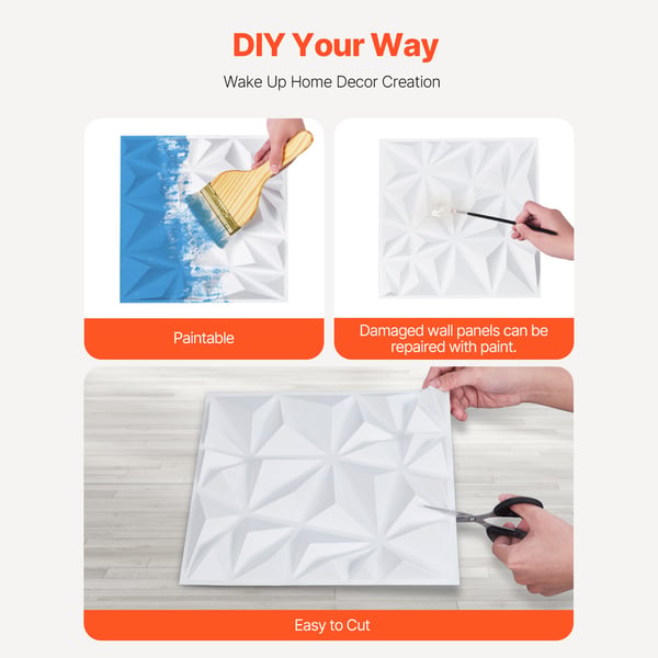 3D väggpaneler, 33-pack 30x30x2,5 cm matt vit, PVC