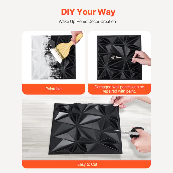 3D vægpaneler, 33-pak 30x30x2,5 cm mat sort, PVC