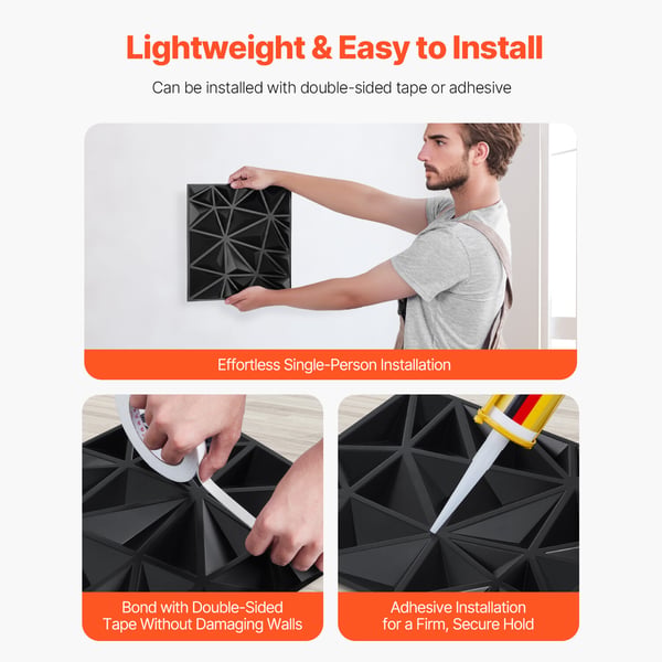 3D vægpaneler, 33-pak 30x30x2,5 cm mat sort, PVC