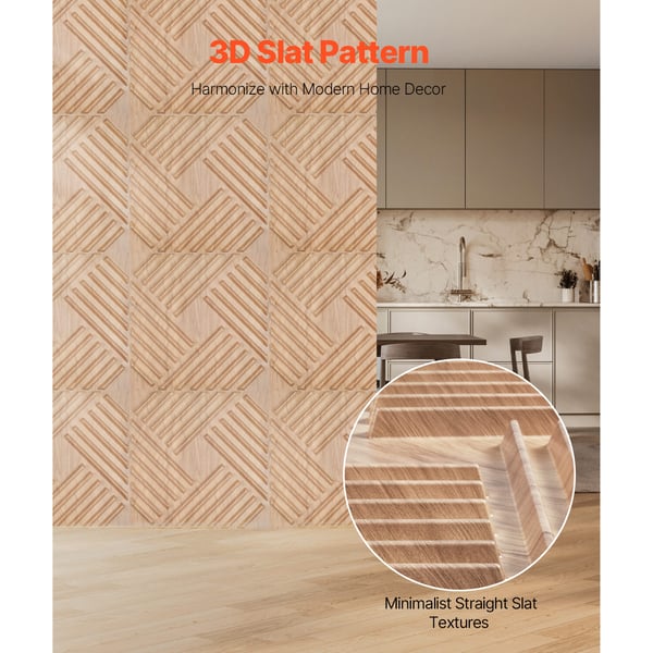 3D väggpaneler, 12-pack 50x50x2.6 cm, ljus trä, PVC