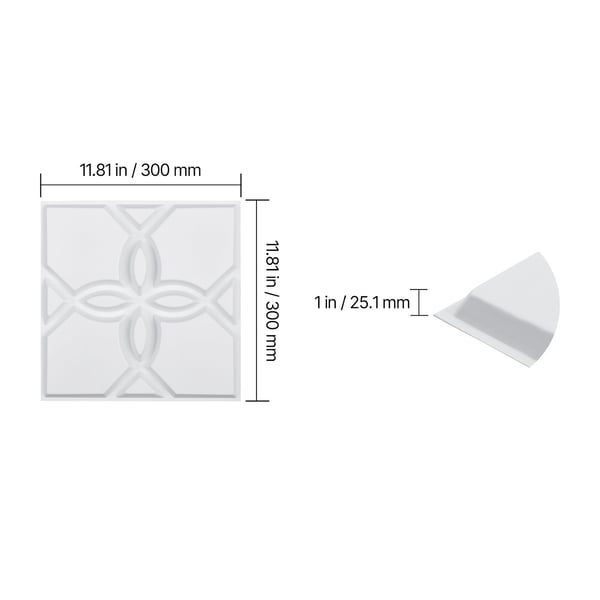 3D-seinäpaneelit, 300x300x25,1 mm, valkoinen, PVC