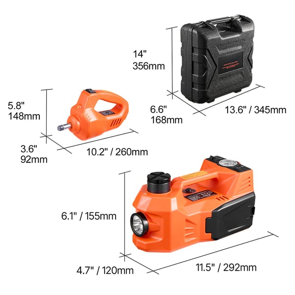 Elektrisk domkraft med pump och mutterdragare, 5 ton, 292x120x155 mm