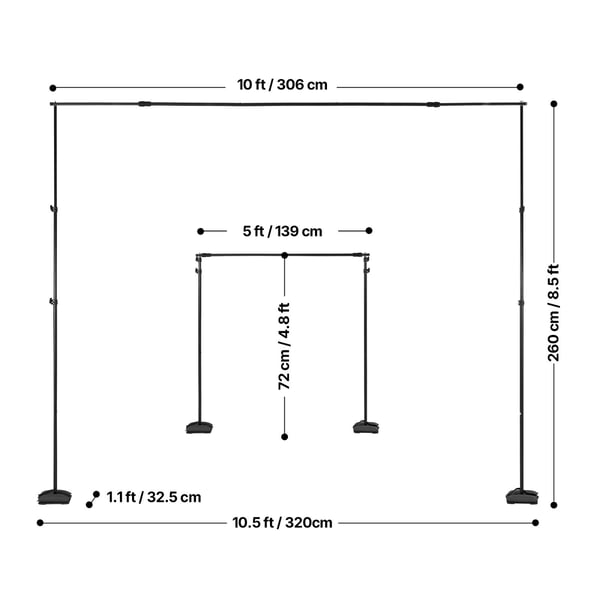Baggrundsstativ, Justerbart fotobaggrundsstativ sæt, 260x300 cm, Sort, Kraftig
